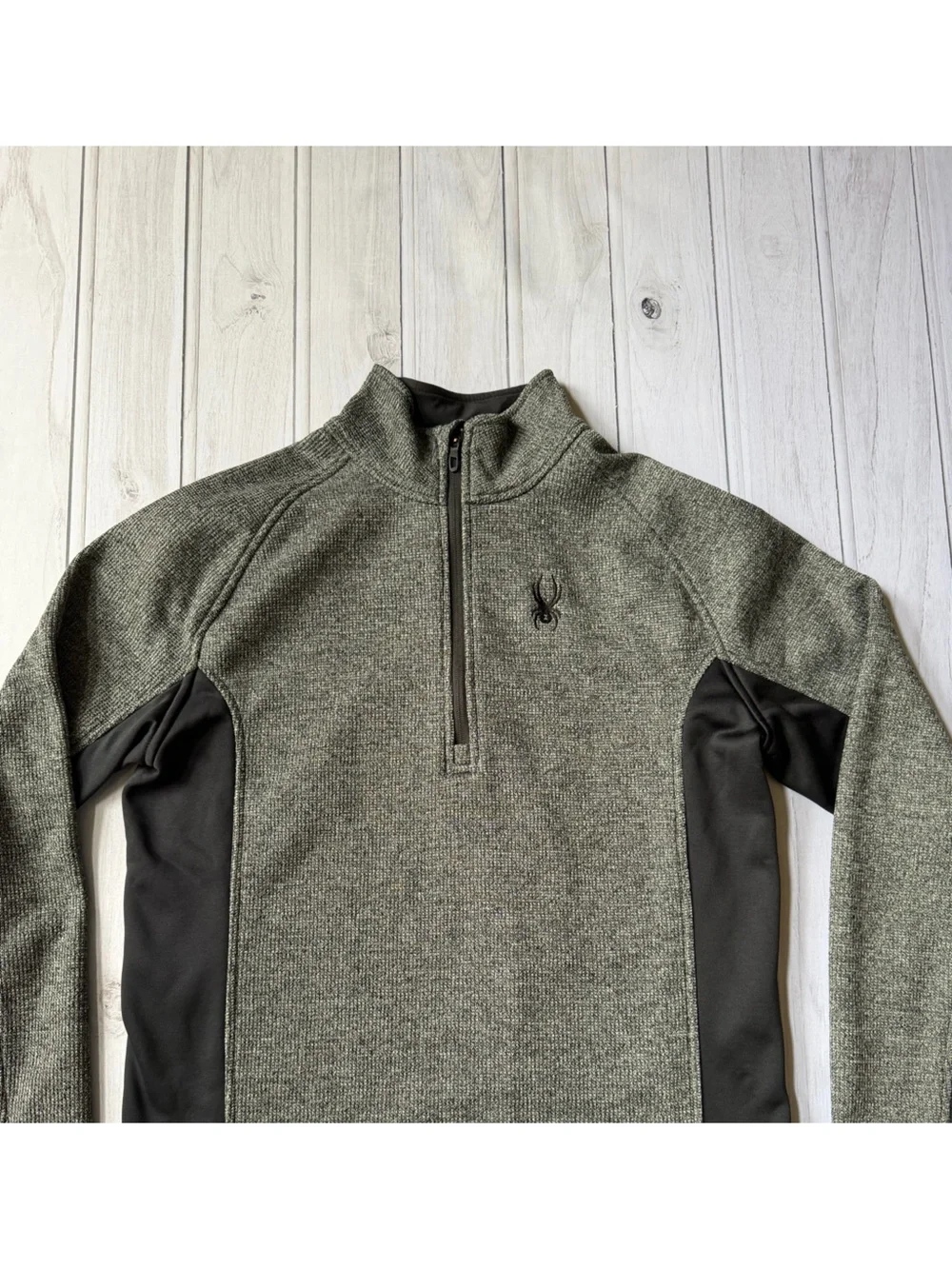 Spyder mid weight Heather gray black 1/4 zip Outbound core sweater jacket. Large